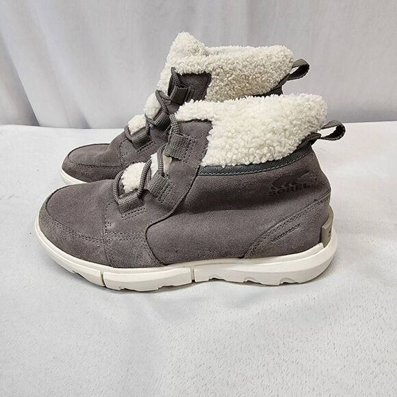 Sorel Explorer Next Faux Shearling Waterproof Bootie Women's 7 Grey Suede - Picture 4 of 7